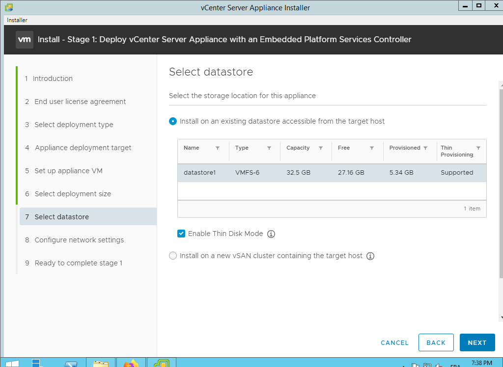 Vmware installer. VCENTER админка. Thin provisioned ESXI. Selected VSAN datastore. VCENTER 6.7 role delete from Disk.